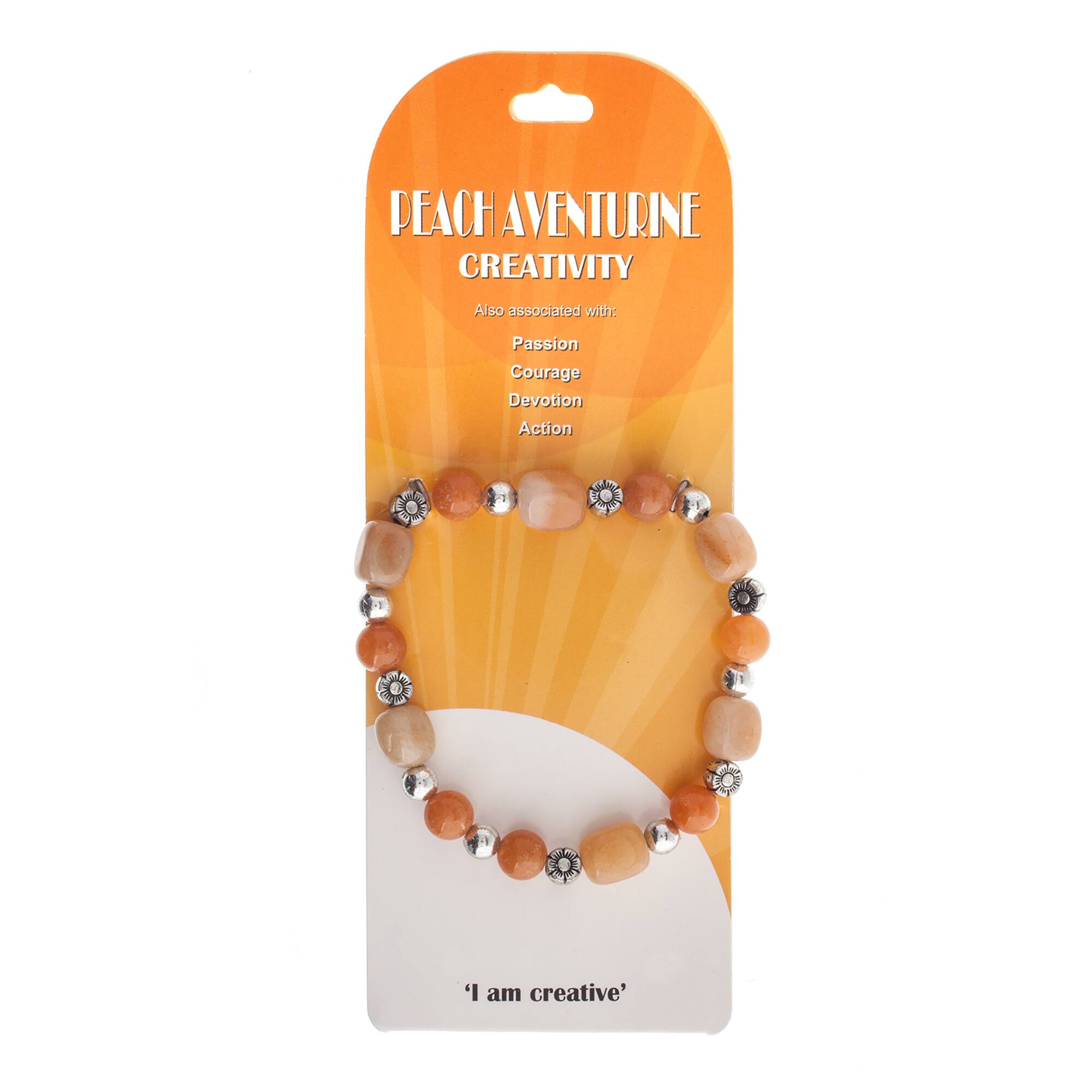 John Bead Peach Aventurine & Flower Bead Stretch Bracelet